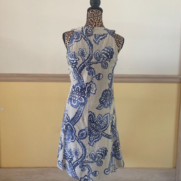 J. McLaughlin Women's Linen Blue Leaf Motif Summer Halter Dress Size Large K15 - Picture 3 of 5